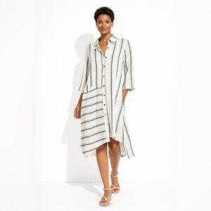 LUUKAA Striped Linen Lagenlook Tunic Dress White Black Size US 12